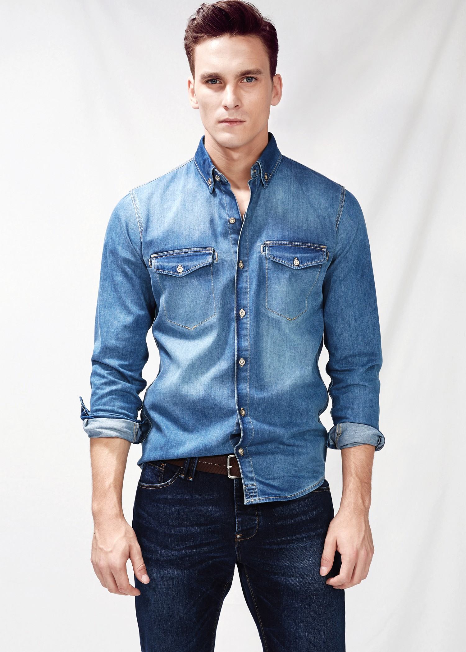 Mango Classicfit Vintage Denim Shirt In Dirty Blue For Men Lyst