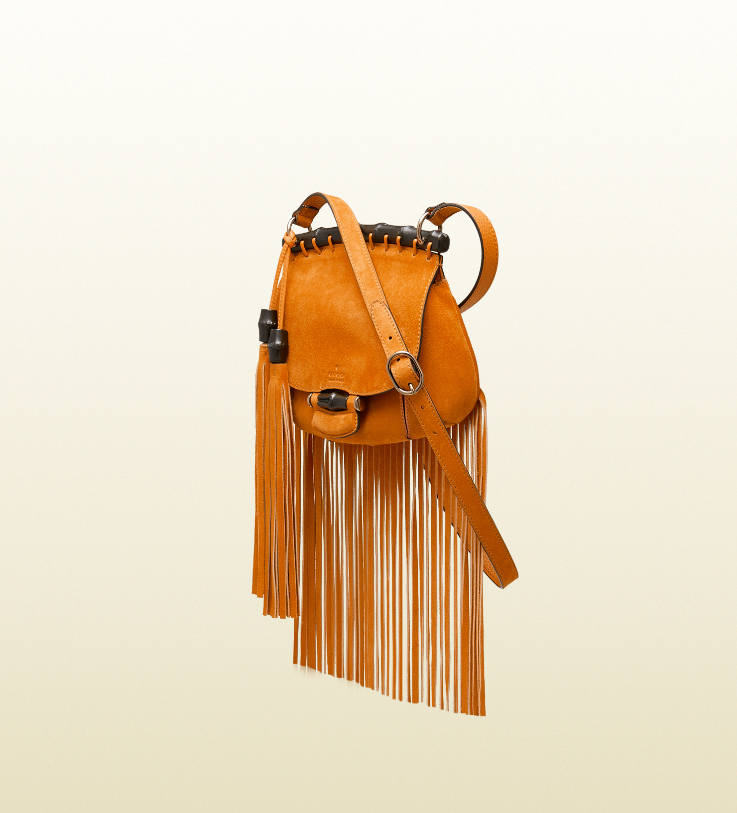 Gucci Nouveau Fringe Suede Shoulder Bag in Orange - Lyst