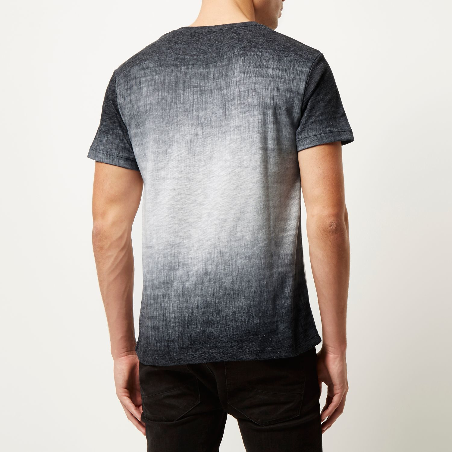River Island Cotton Dark Grey Textured Faded T-shirt in Gray for Men - Lyst