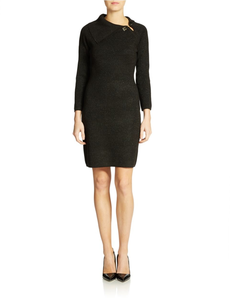Calvin klein Long-sleeved Sparkle Sweater Dress in Black | Lyst