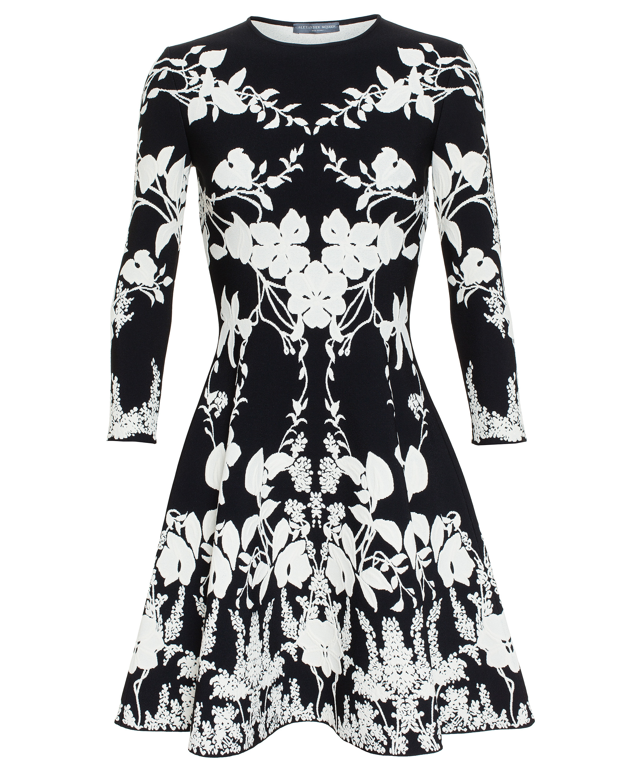 Lyst - Alexander Mcqueen Floral Patterned Knit Mini Dress in Black