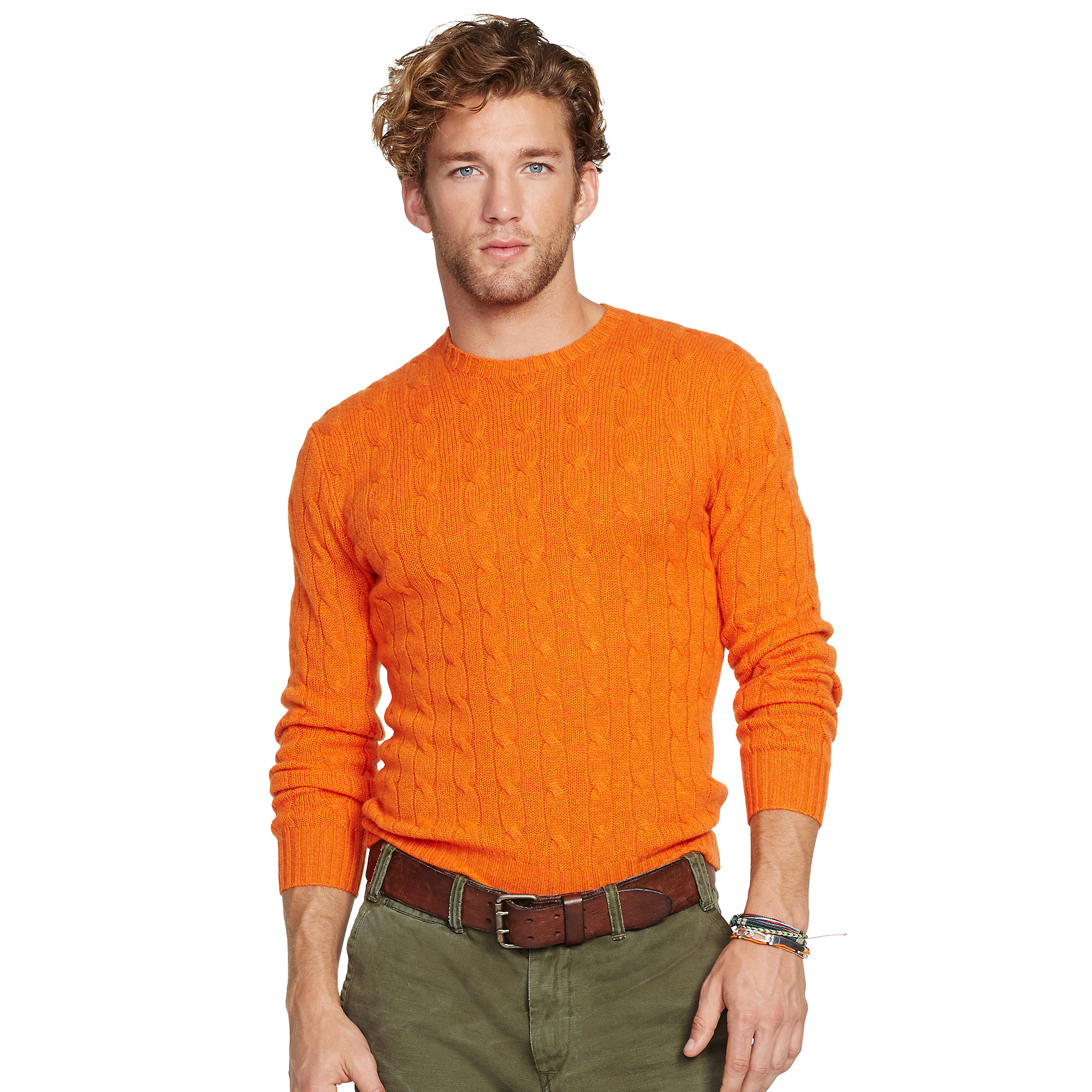 Polo Ralph Lauren Cable-knit Cashmere Sweater in Orange for Men - Lyst