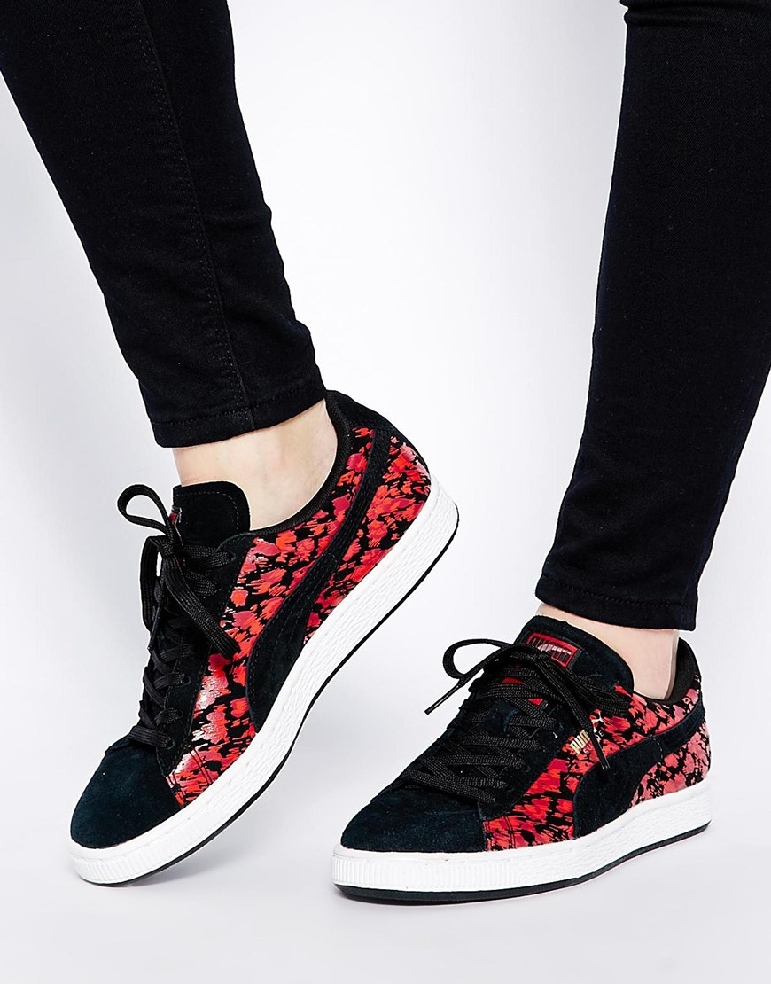 puma suede red black