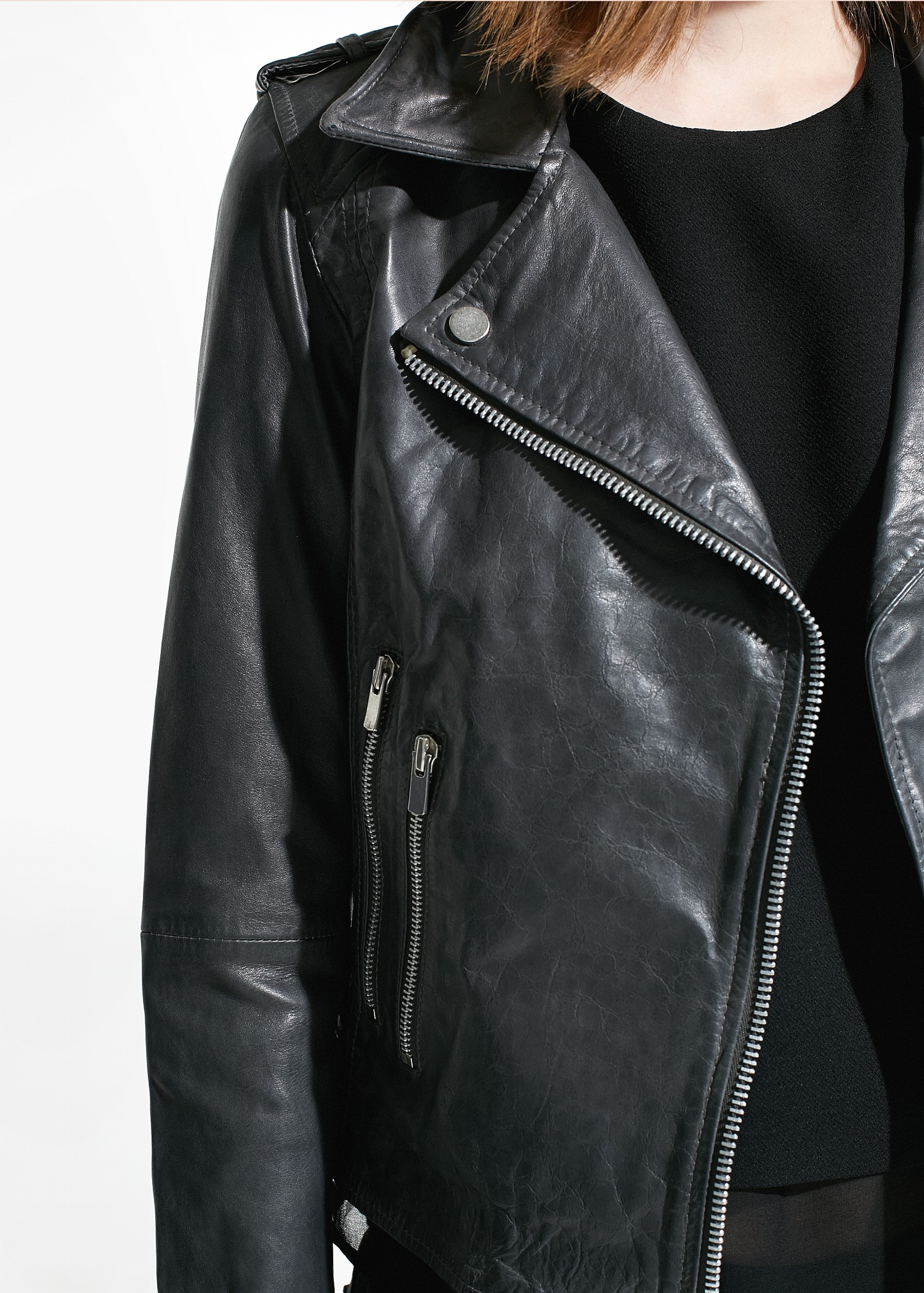 Mango Leather Biker Jacket in Beige (Black) - Lyst
