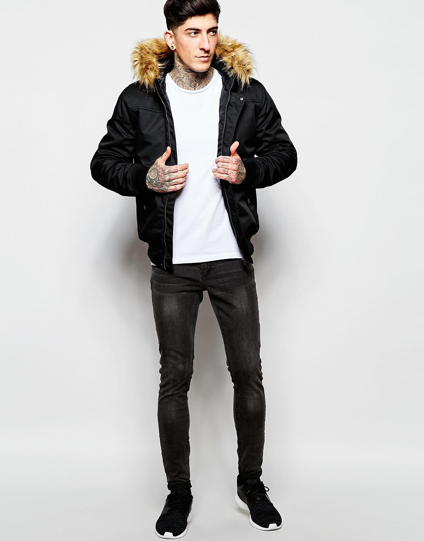 Lyst Minimum Bomber Jacket With Faux Fur in Black for Men