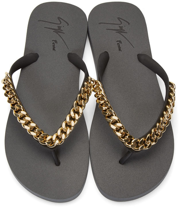 black and gold flip flops