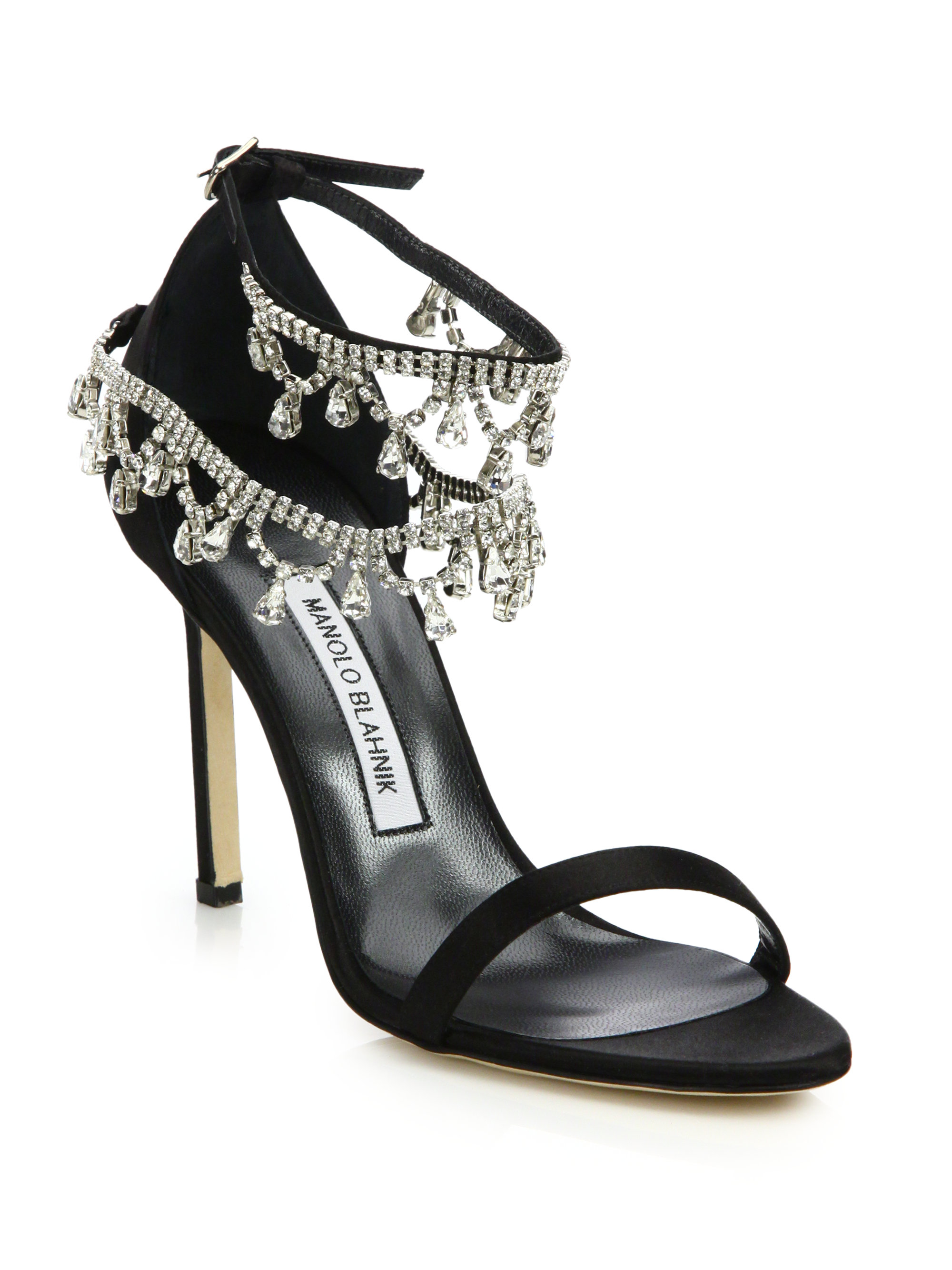 Lyst - Manolo Blahnik Hourista Draped Crystal & Satin Sandals in Black