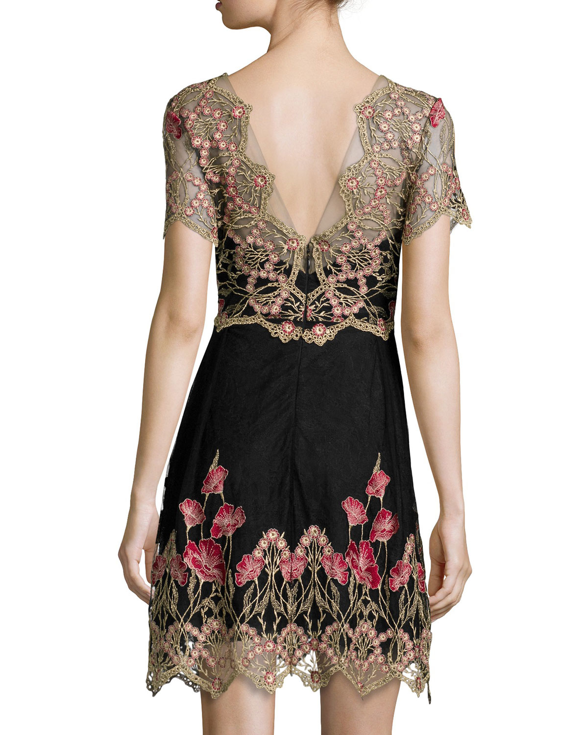 Lyst - Notte By Marchesa Short-sleeve Embroidered Tulle Cocktail Dress ...