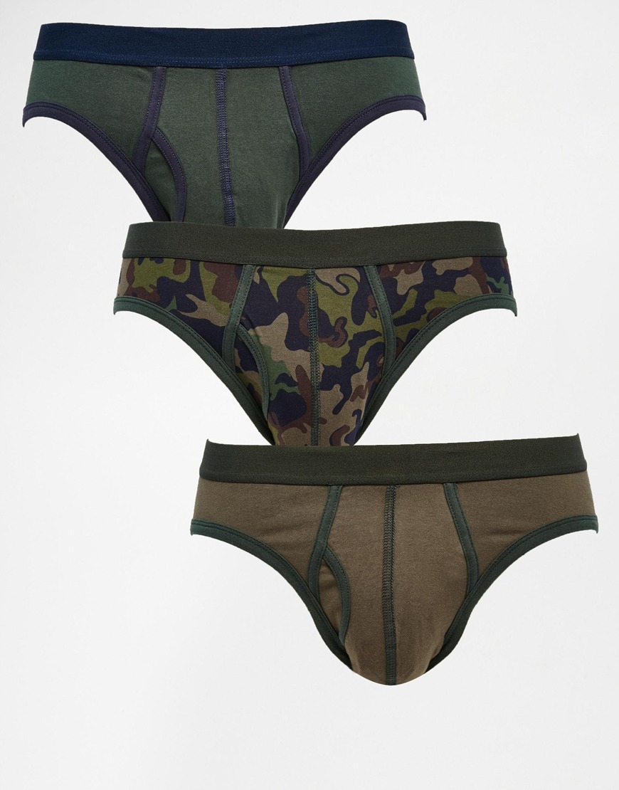 ASOS Briefs 3 Pack With Camo Print in Green for Men | Lyst
