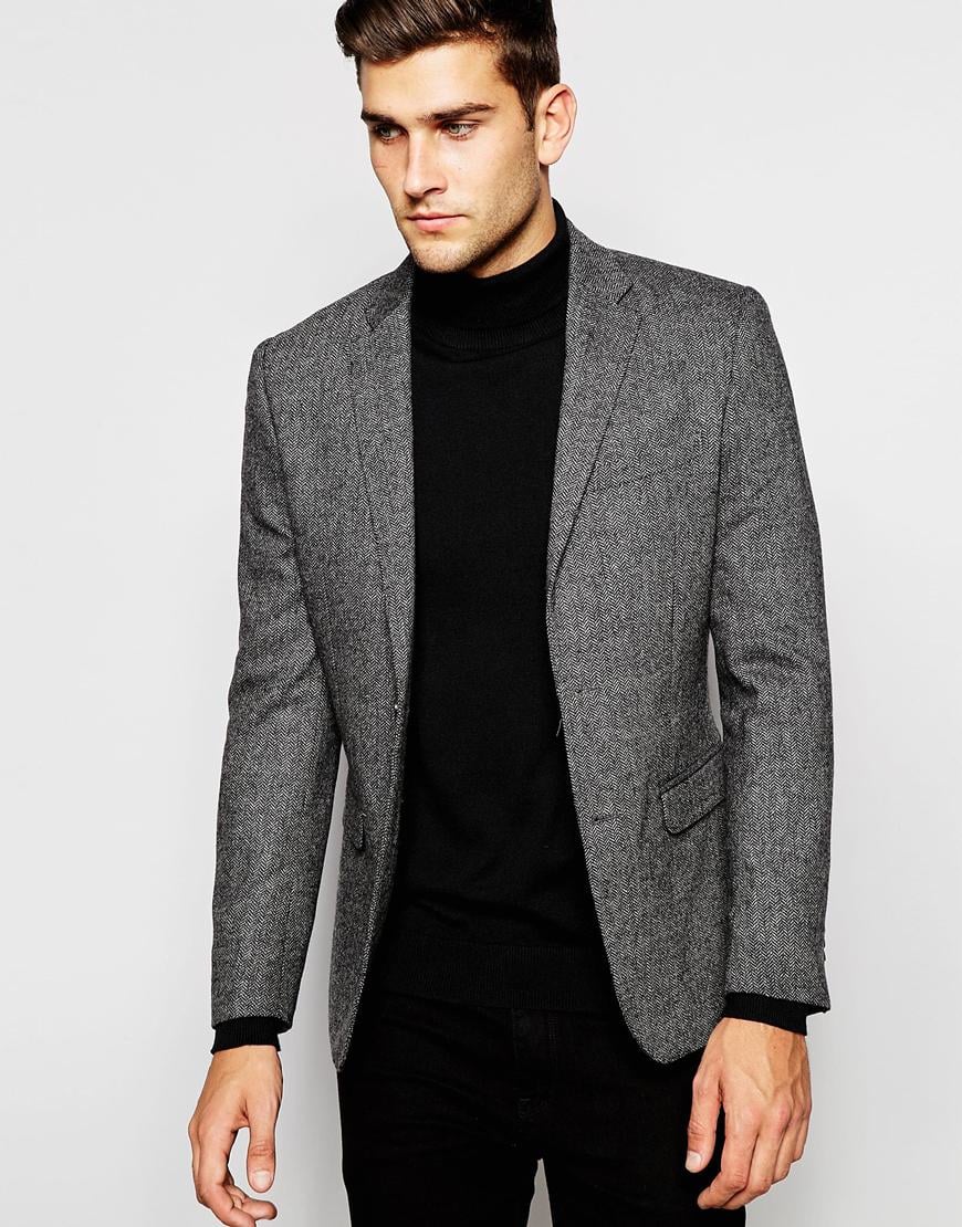 SELECTED Wool Herringbone Blazer In Slim Fit in Grey (Gray) for Men - Lyst