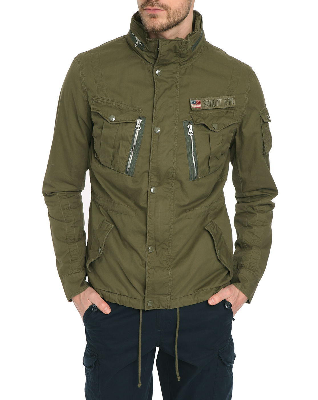 Schott Nyc Squad Khaki Field Jacket in Green for Men (khaki) | Lyst