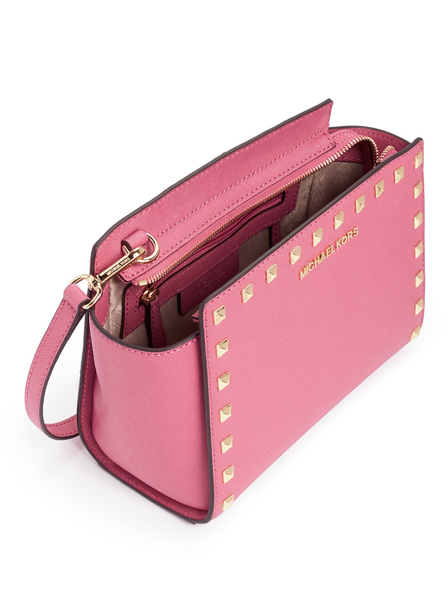 Lyst Michael Kors Selma Stud Medium Shoulder Bag in Pink