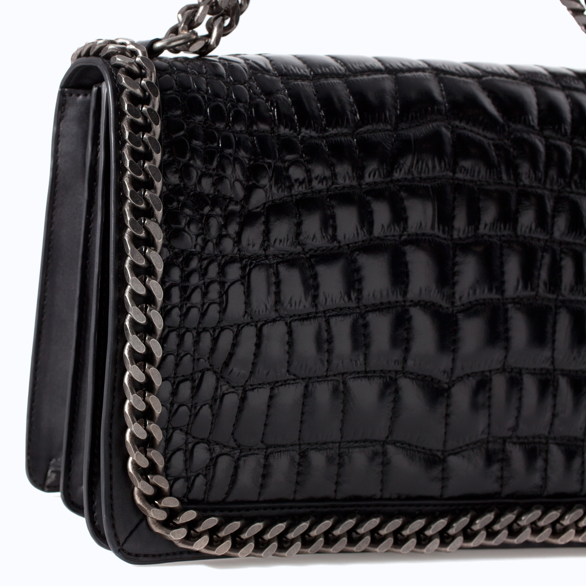 black croc effect shoulder bag