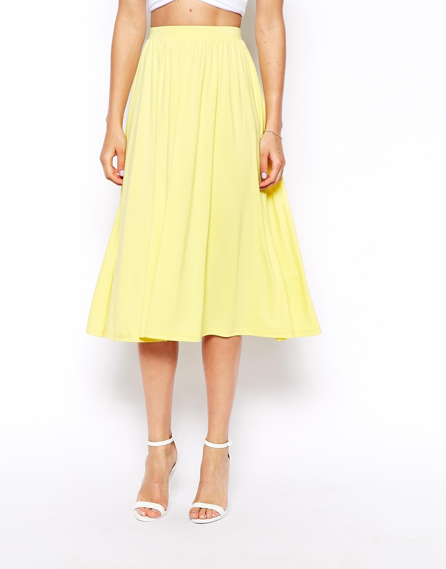 ASOS Full Midi Skirt in Yellow - Lyst