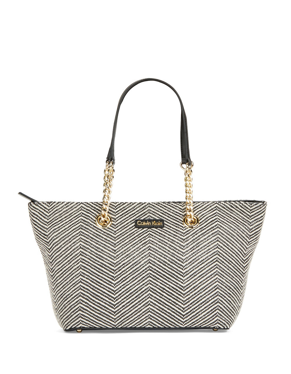 Calvin klein Woven Chevron Tote in White | Lyst