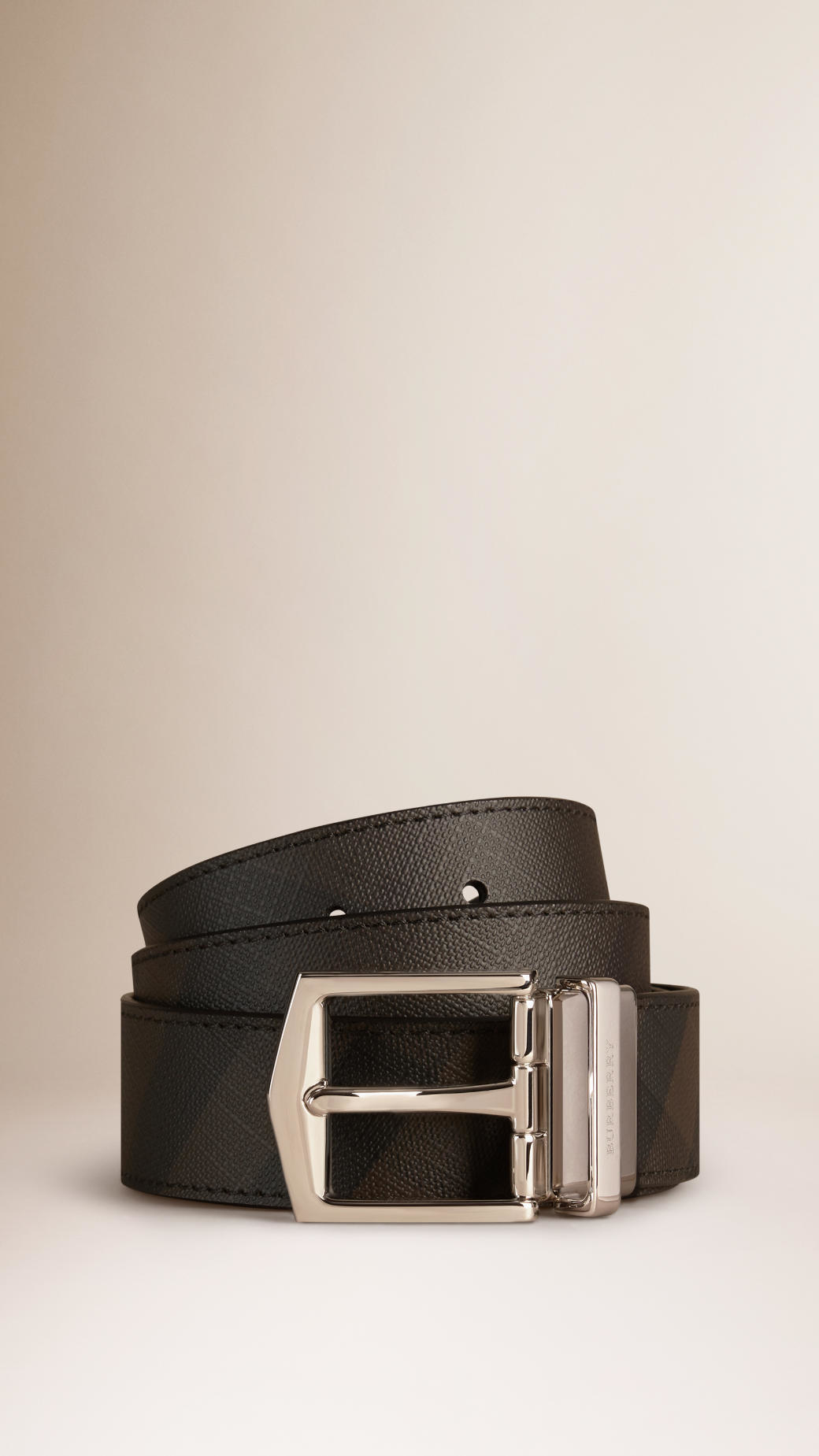 Burberry Reversible Smoked Check Leather Buckle Belt in Black for Men ...