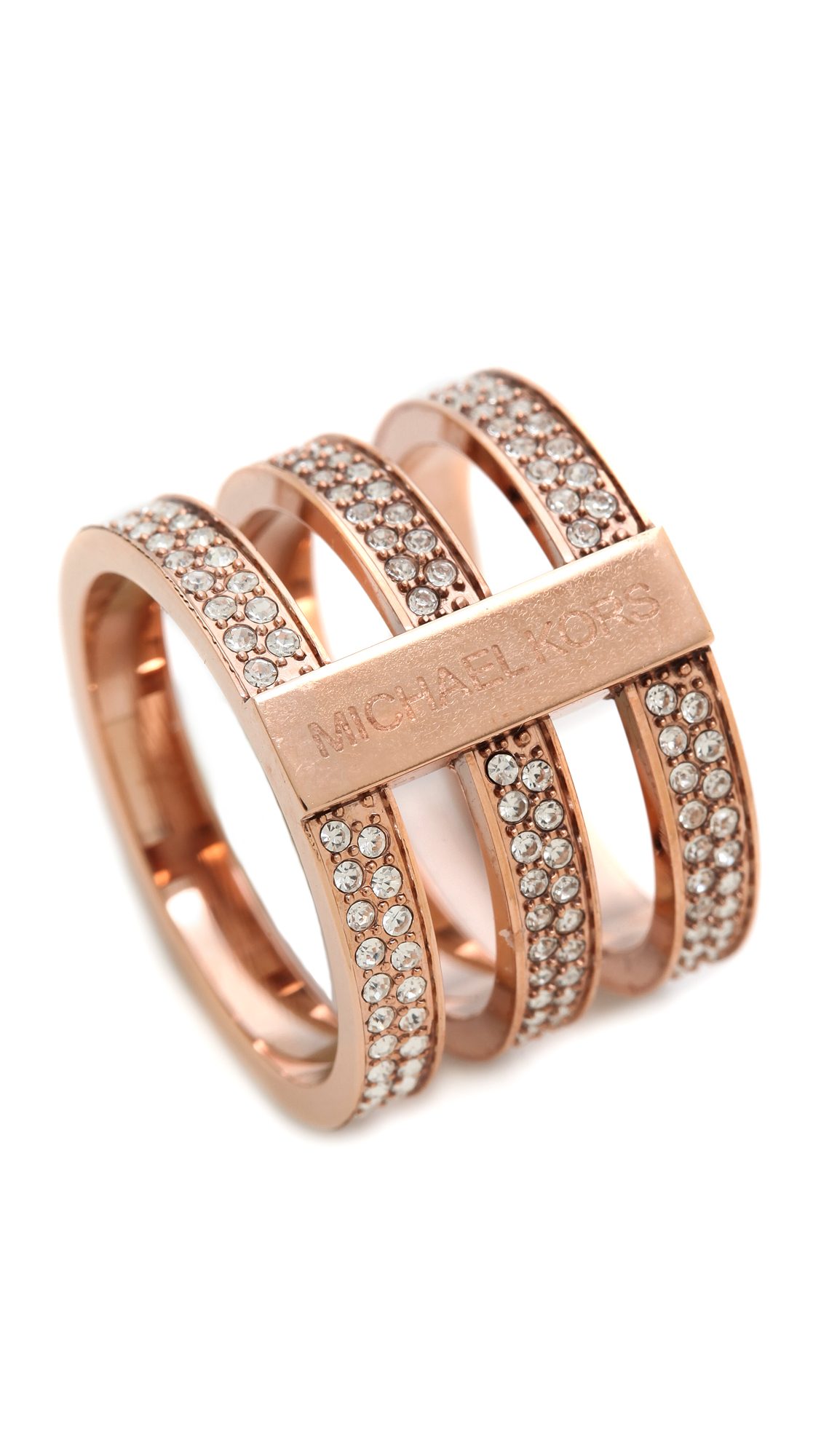Michael Kors Tri Stack Open Pave Bar Ring Rose Goldclear in Pink - Lyst