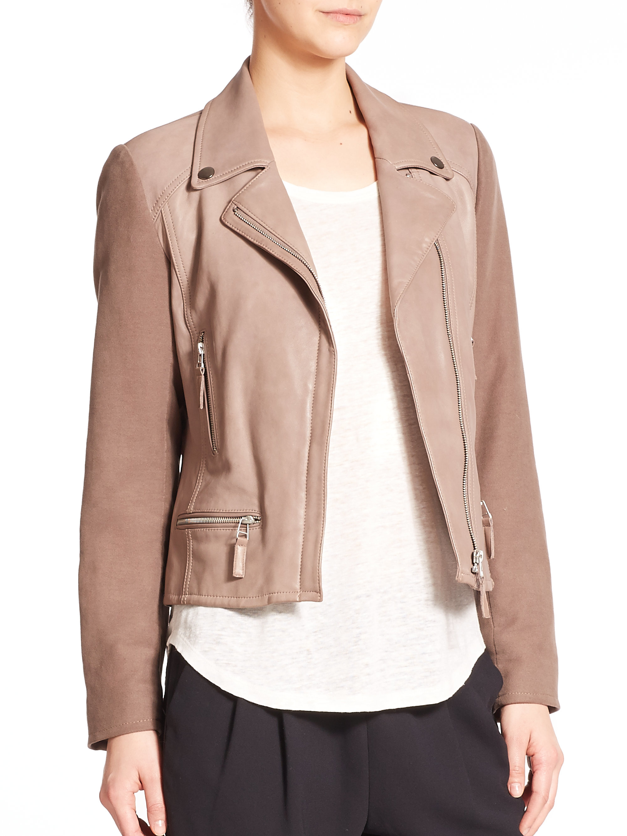 Lyst Joie Seabrooke Mixed Media Leather Jacket In Natural Gallery