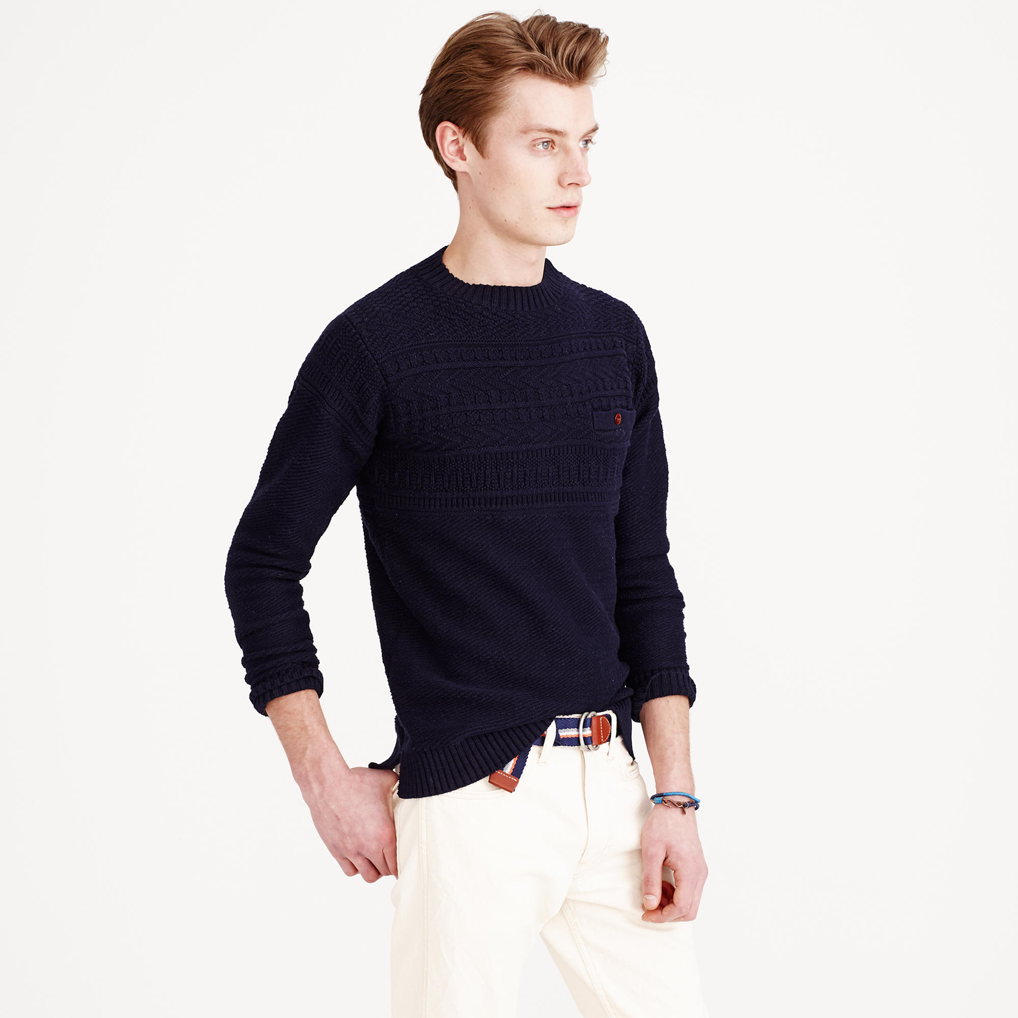J.Crew Rustic Cotton Fisherman Sweater in Deep Navy (Blue) for Men Lyst