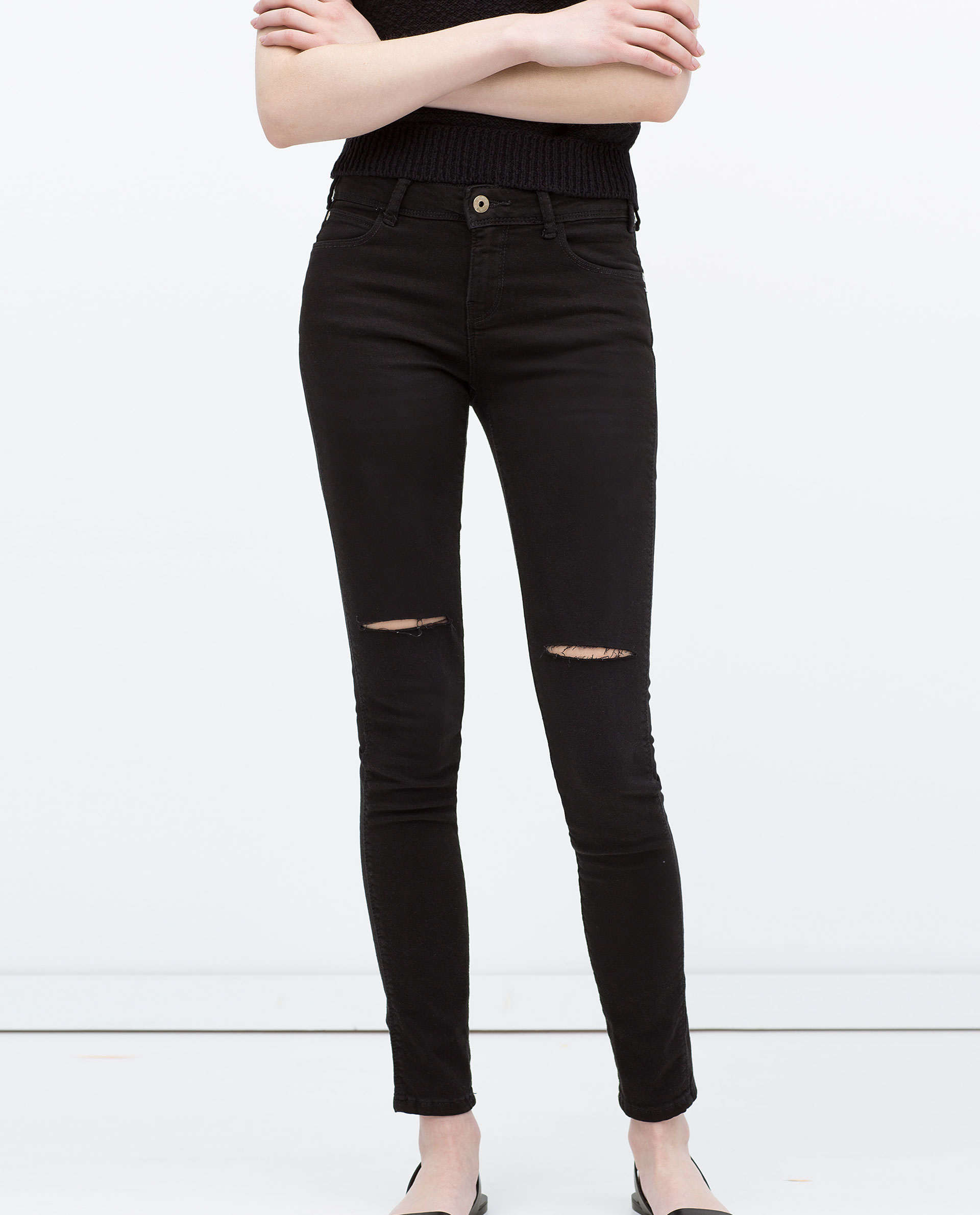 Zara Ripped Skinny Jeans in Black | Lyst