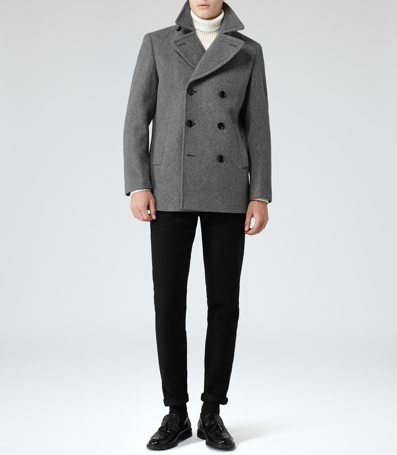 grey pea coat mens