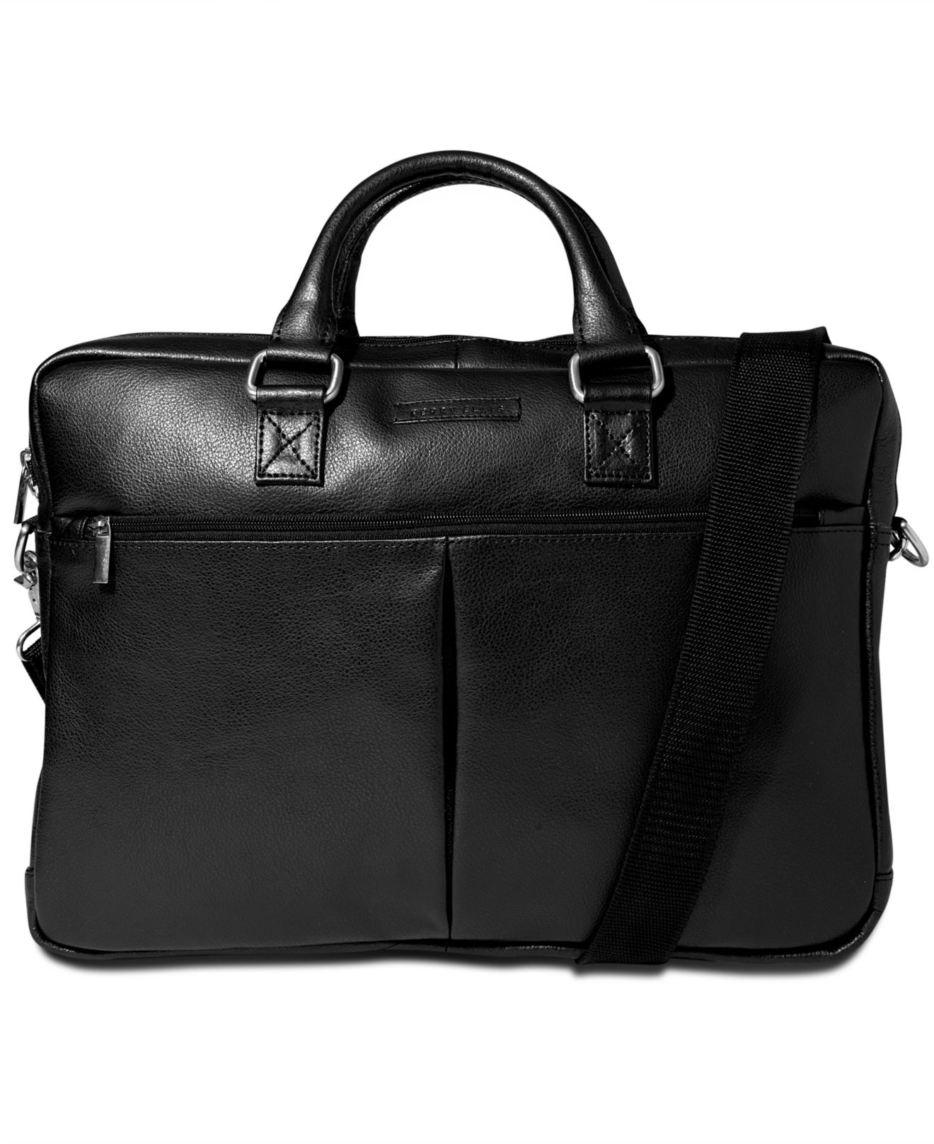 Perry ellis Zip-top Leather Briefcase in Black for Men | Lyst