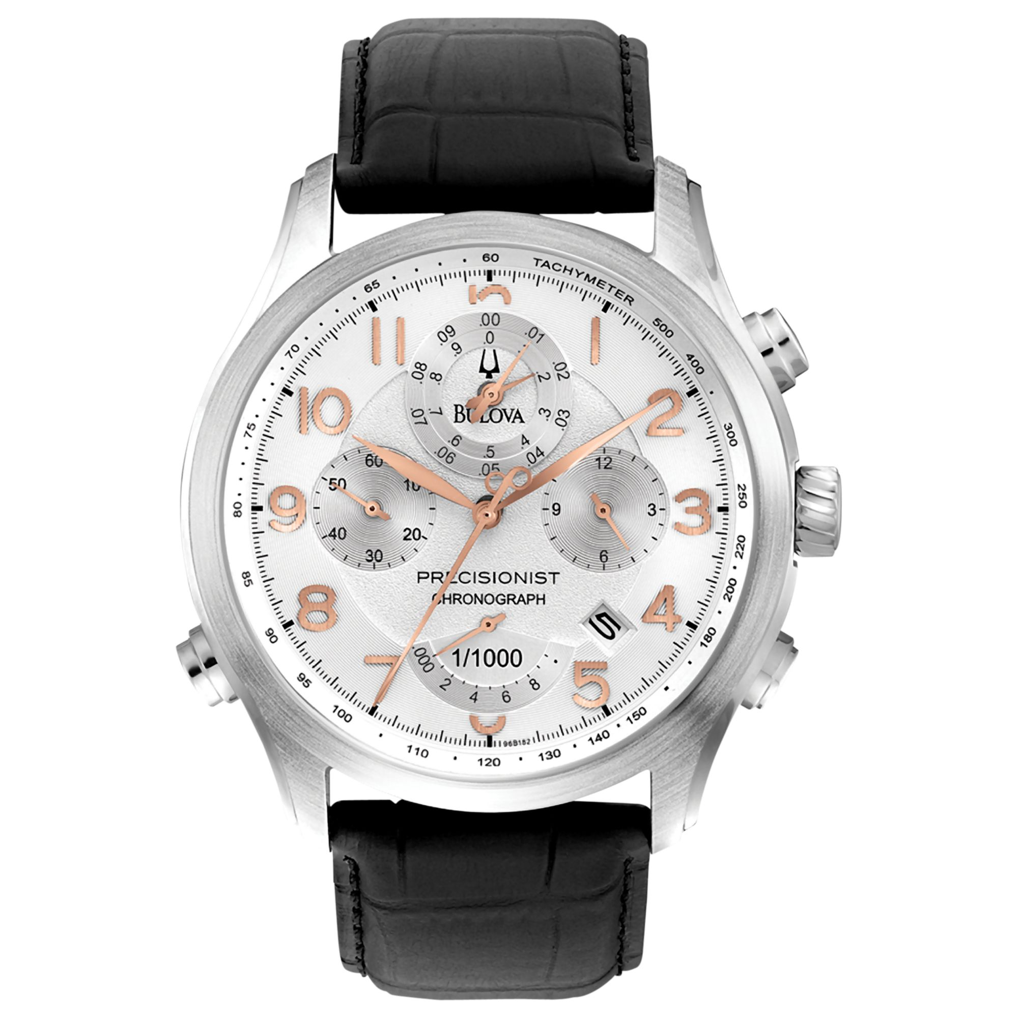 Bulova Men's Chronograph Precisionist Black Leather Strap Watch 39mm