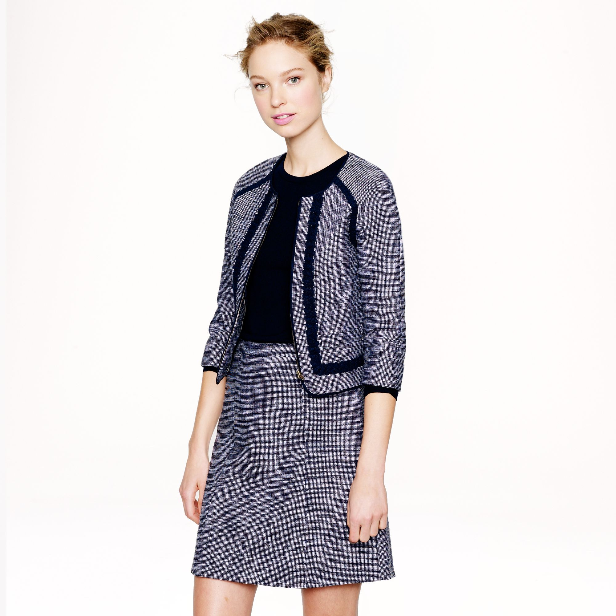 J.crew Petite Navy Tweed Jacket in Blue Lyst