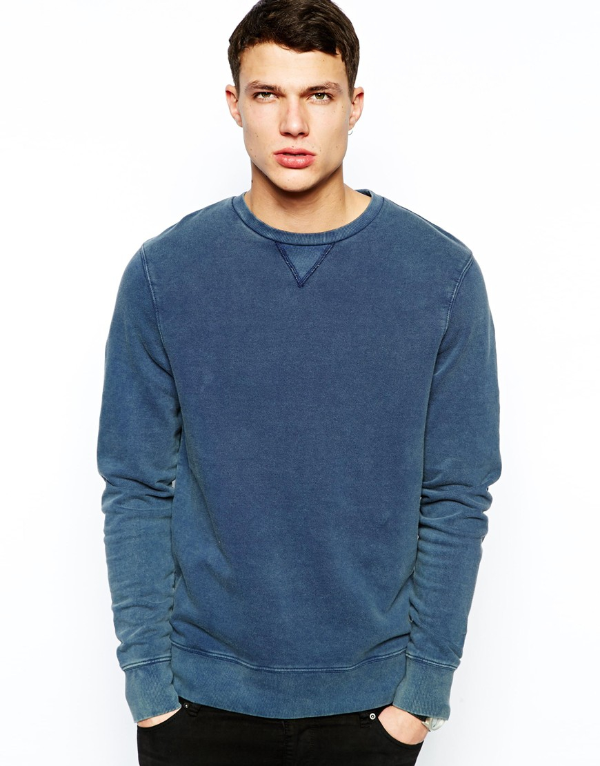 washed blue sweatshirt