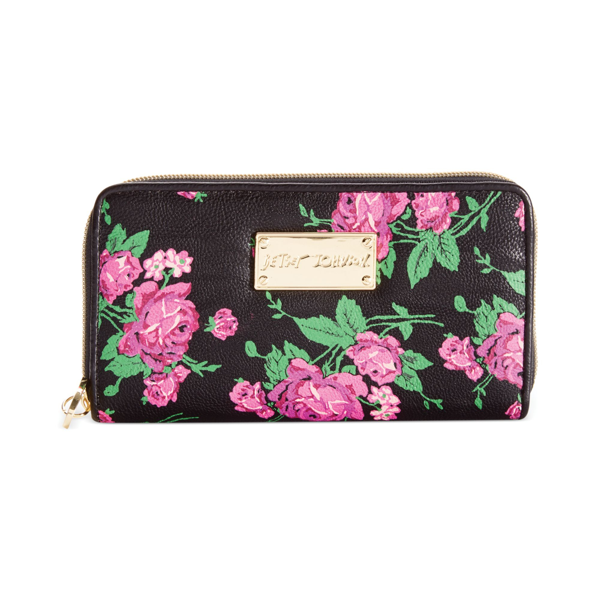 Betsey Johnson Zip Around Wallet in Black Floral (Purple) Lyst