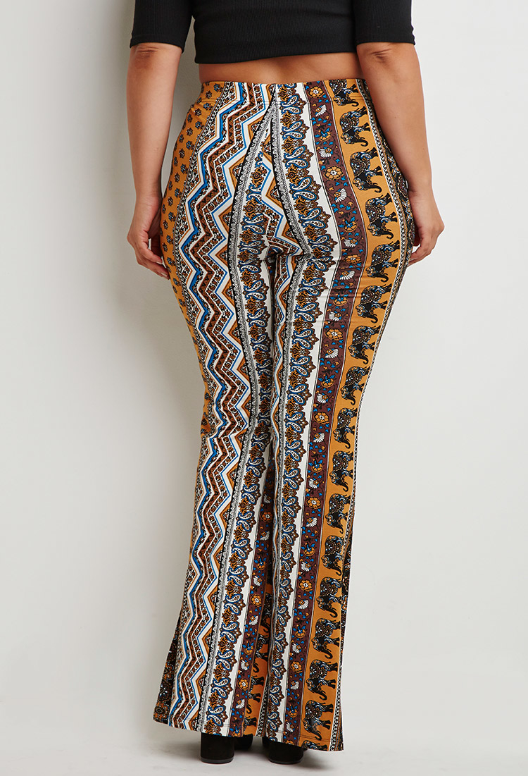 Synthetic Ornate Floral Flared Pants 