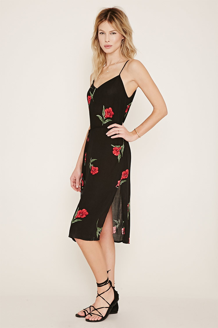 forever 21 black dress with red flowers