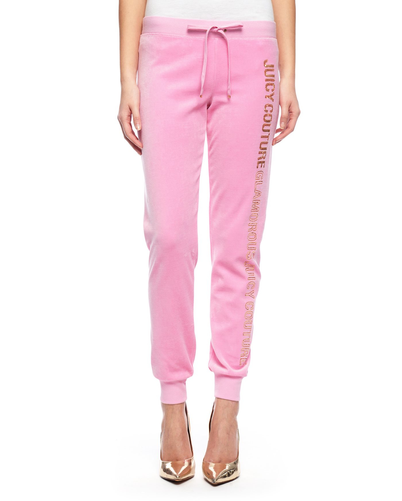 Juicy couture Logo Velour Juicy Stacked Slim Pant in Pink | Lyst