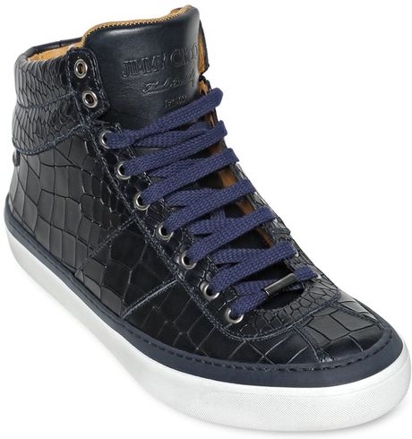 Jimmy Choo Croc Embossed Leather High Top Sneakers in Blue for Men ...