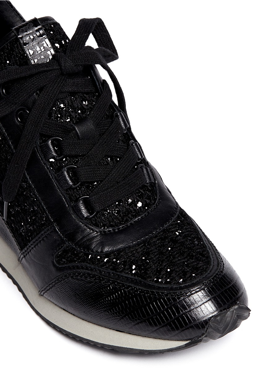black sequin wedge sneakers
