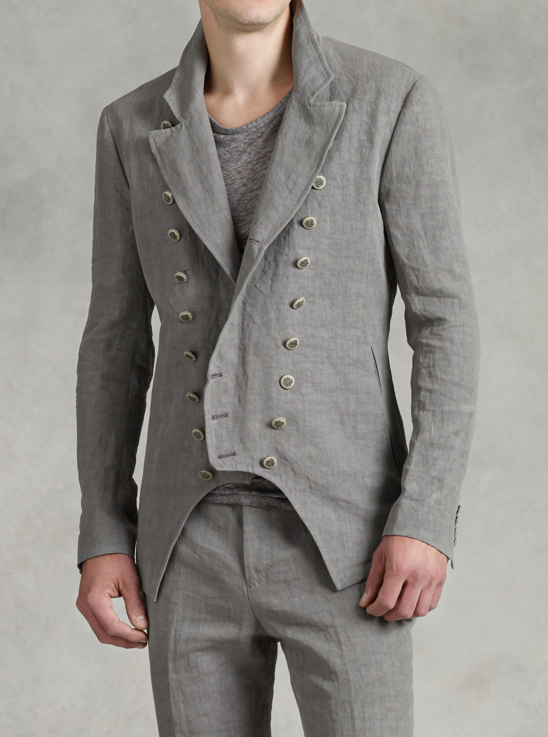 John Varvatos Multi Button Front Cutaway Jacket in Gray for Men - Lyst