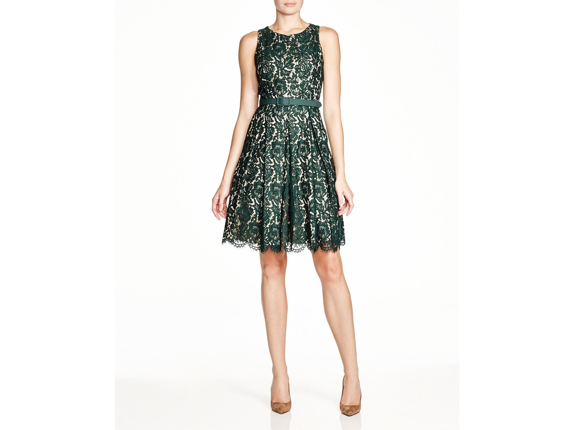 green lace fit and flare dress