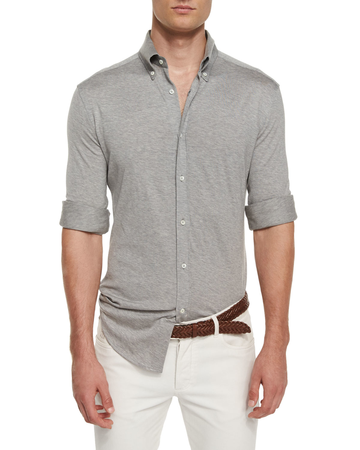 gray knit shirt