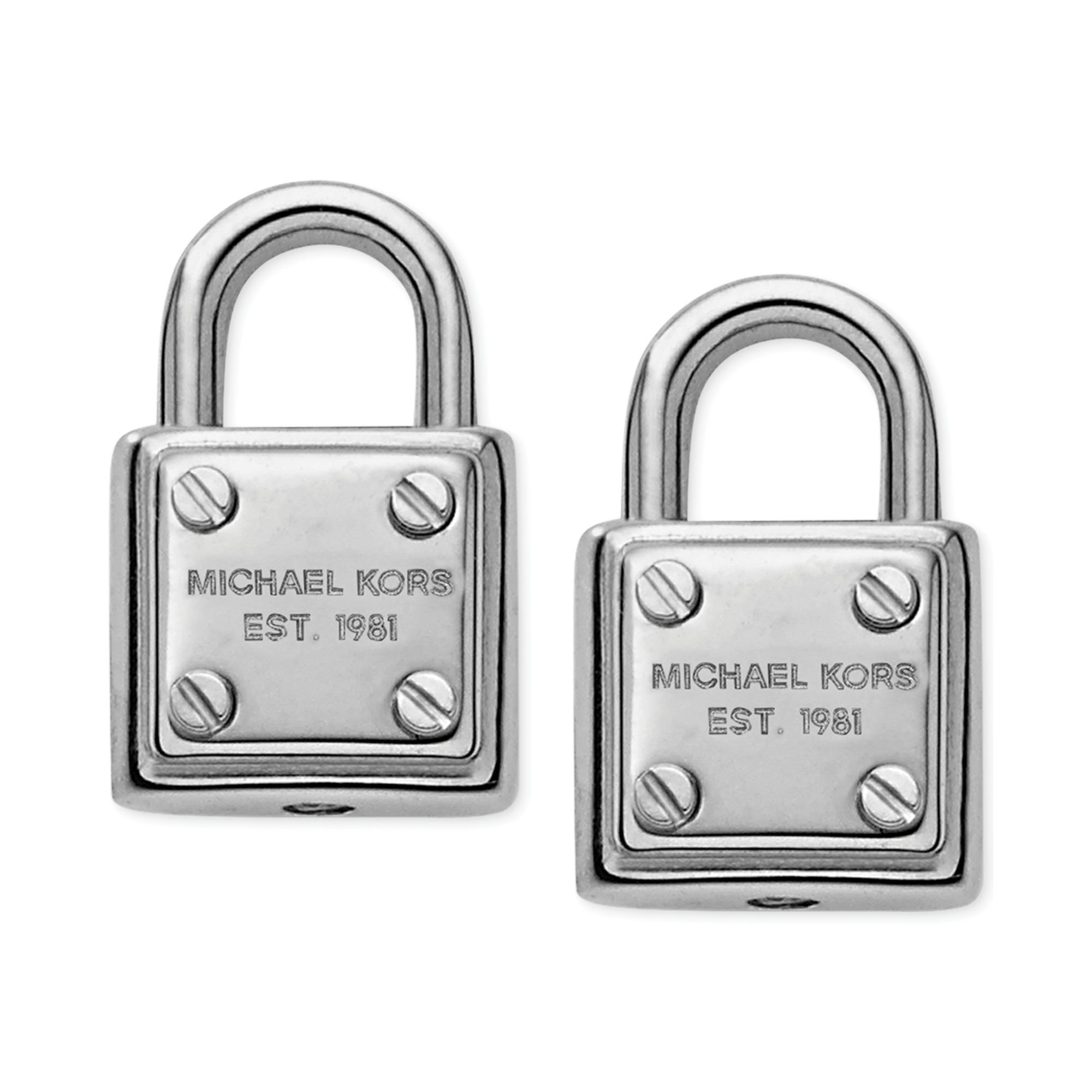 Michael Kors Silvertone Logo Padlock Stud Earrings in Metallic