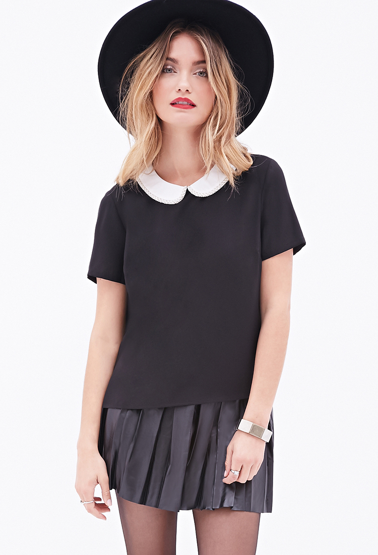 Forever 21 Contemporary Beaded Peter Pan Collar Blouse in Black/Ivory  (Black) | Lyst