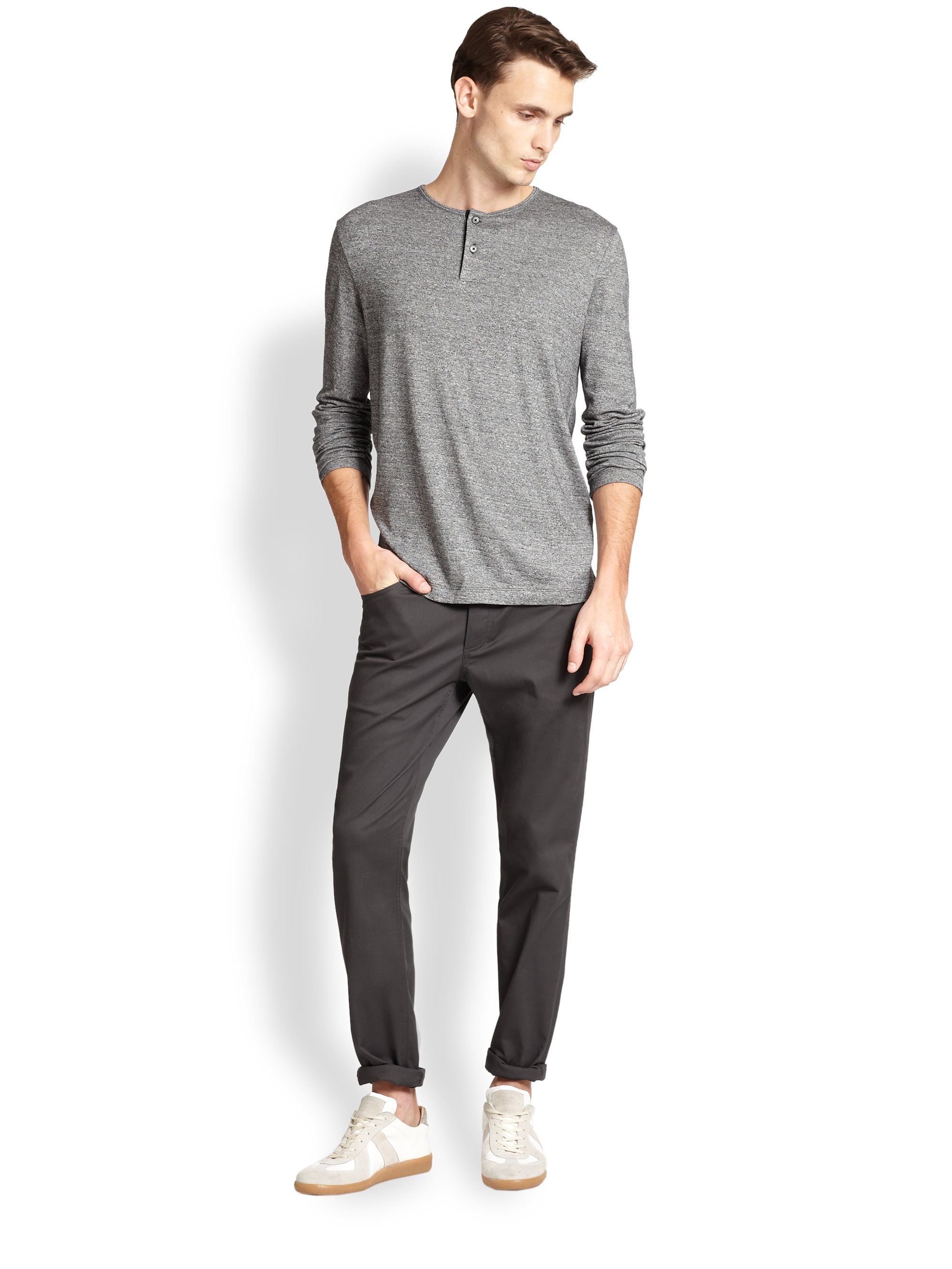 Theory Sayer Marled Henley in Grey (Gray) for Men - Lyst