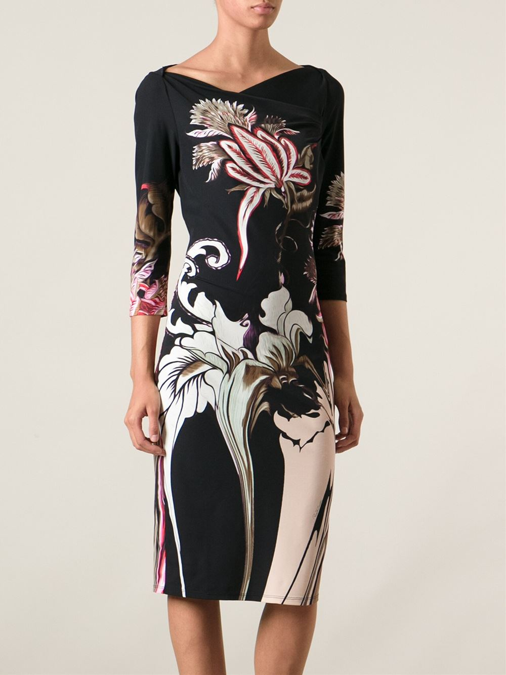 Lyst - Roberto Cavalli Floral Print Dress in Black