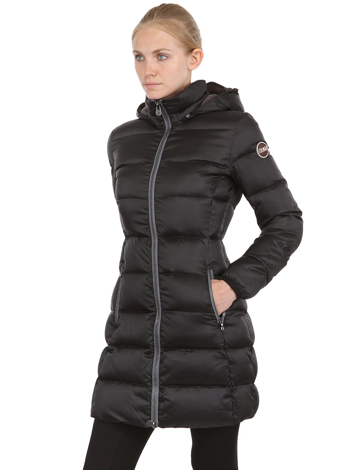 Lyst Colmar Hooded Satin Nylon Light Down Jacket in Black