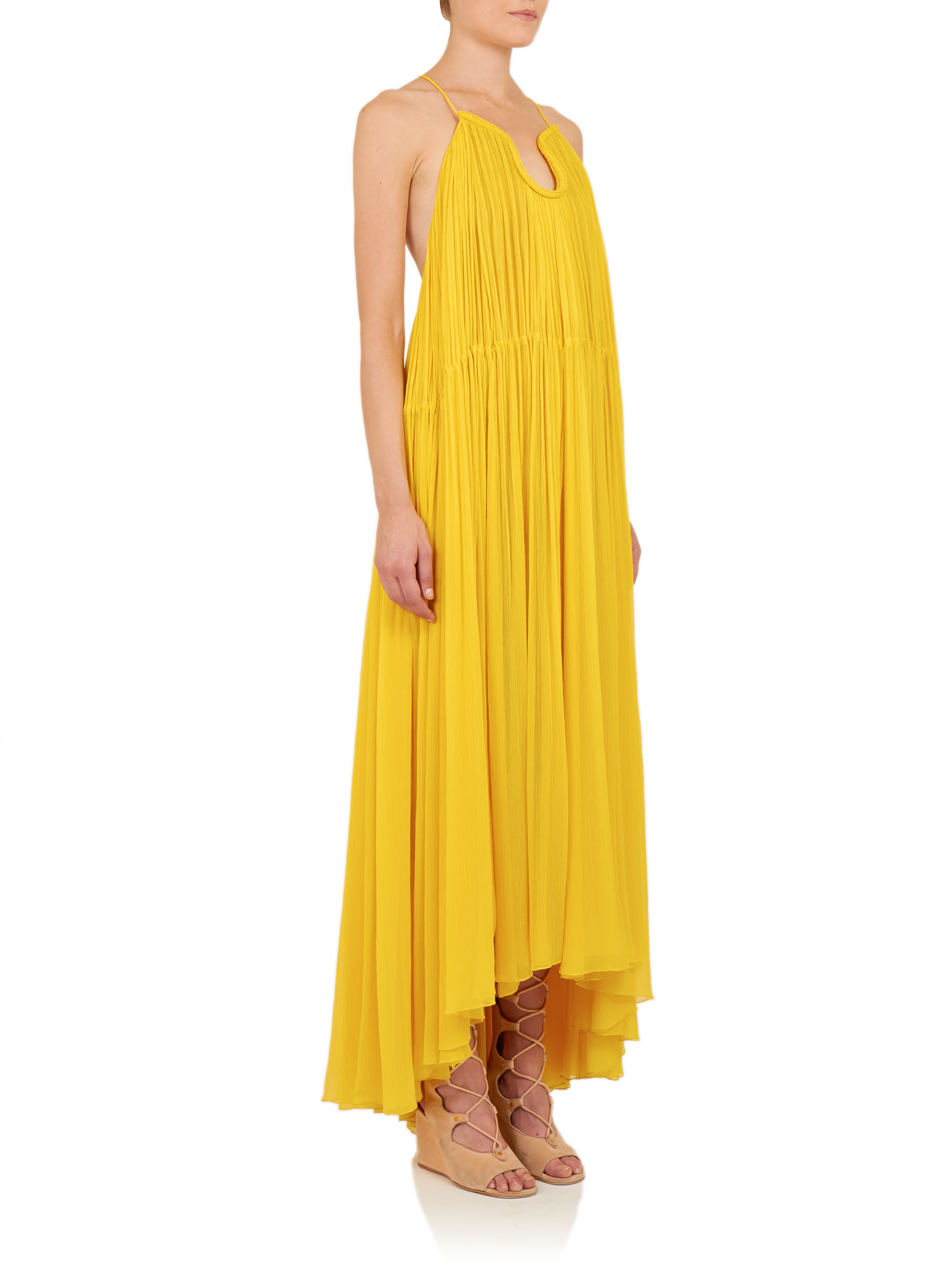 Chloé Pleated Silk Maxi Dress in Yellow | Lyst