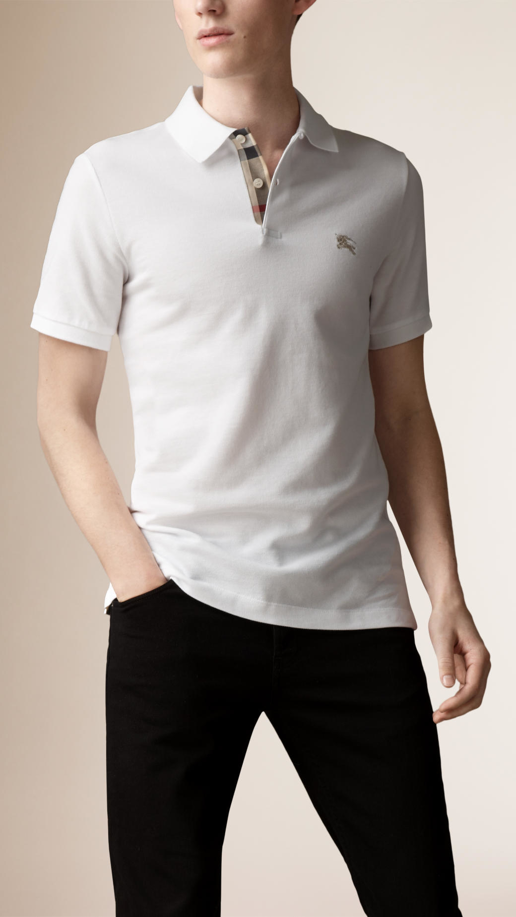 mens white burberry polo shirt