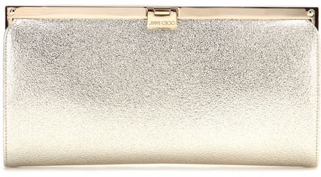 Jimmy choo Camille Metallic Leather Clutch in Gold