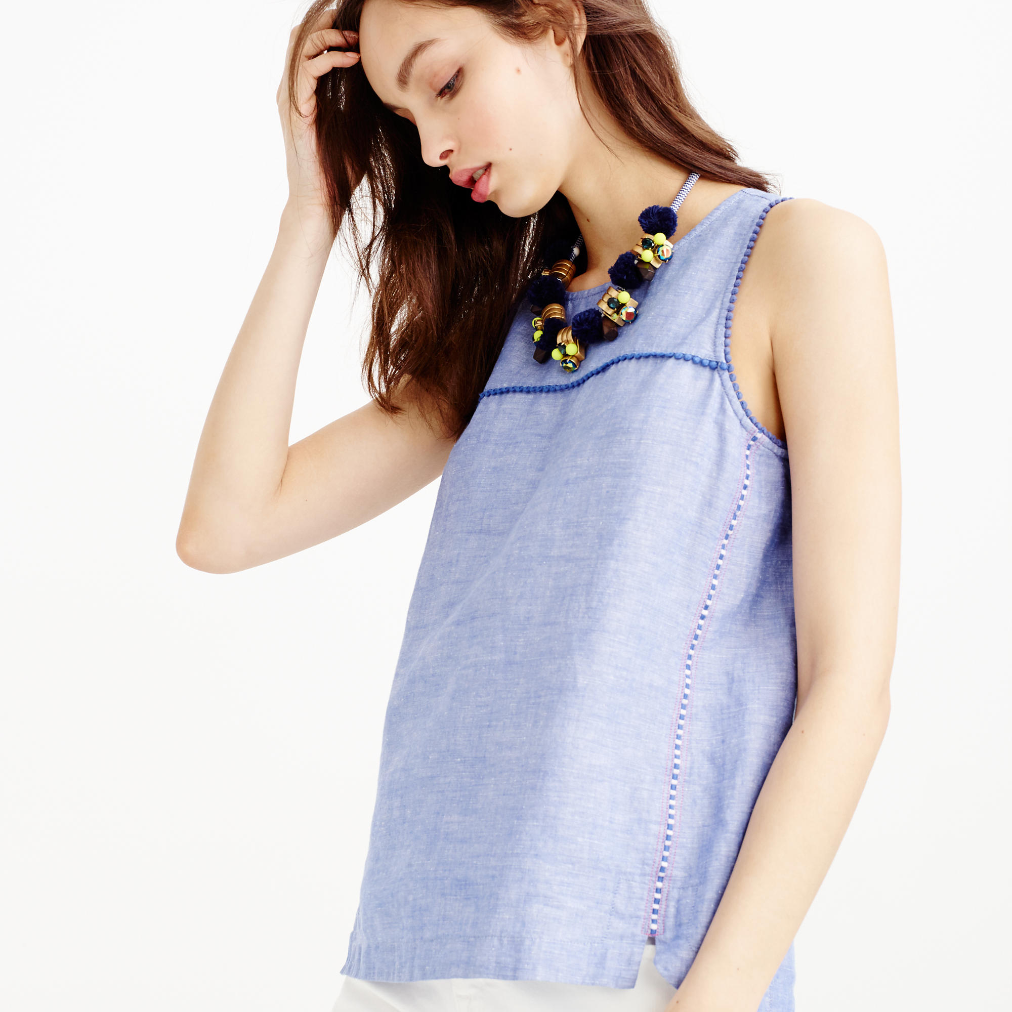 J Crew Tall Seamed Shell In Crosshatch Linen In Blue Lyst J Crew Tall Seamed Shell In Crosshatch Linen In Blue Lyst