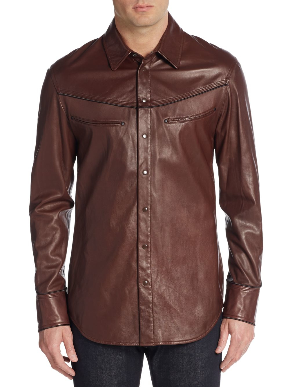 Lyst - 3.1 Phillip Lim Western Leather Shirt in Brown for Men