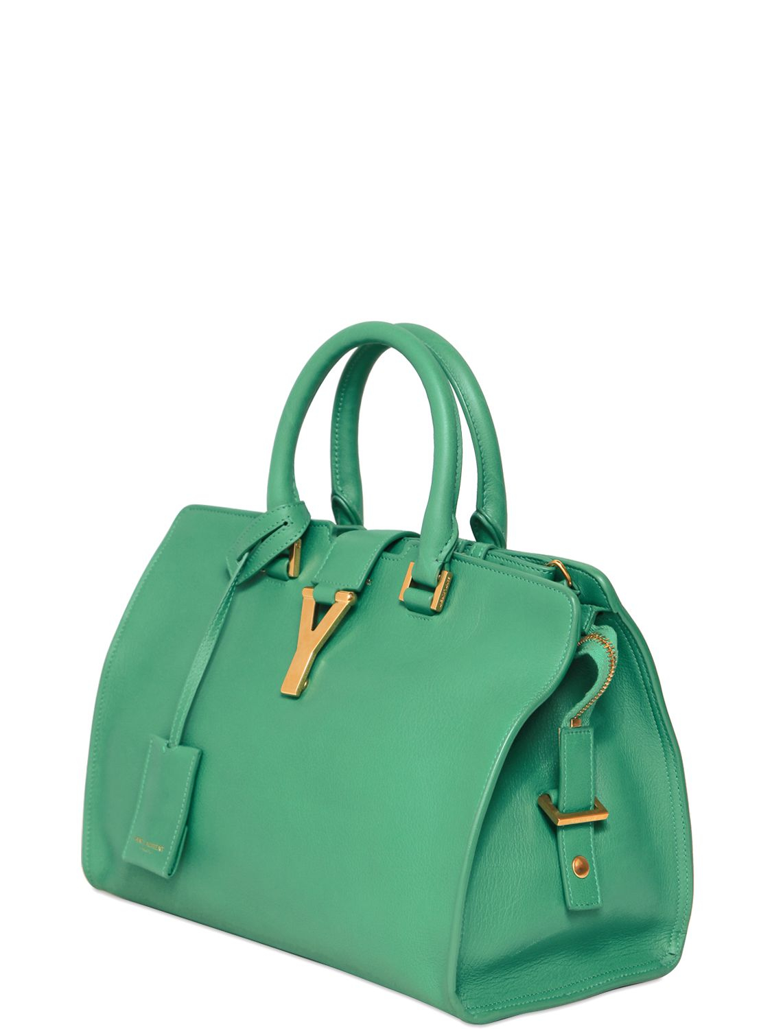 Saint Laurent Small Cabas Y Brushed Leather Bag in Green - Lyst
