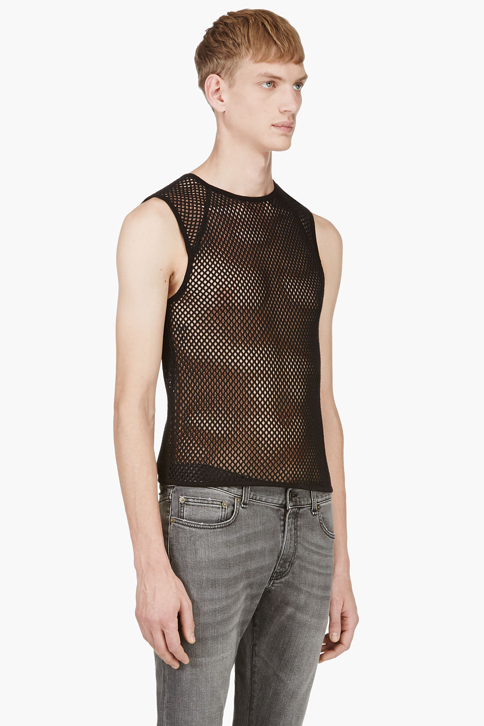 Saint Laurent Black Mesh Tank Top for Men Lyst